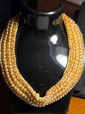 Vintage Necklace Pearl Beaded Collar With Clasps1" wide Statement READ